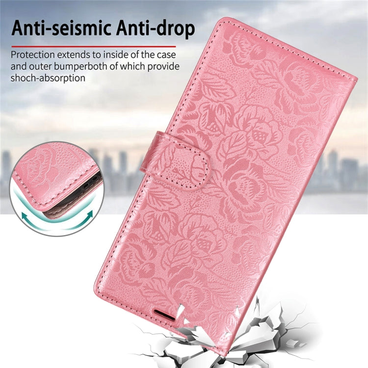 For Samsung Galaxy S25 5G Peony Flowers Imprint Leather Phone Case(Pink) by buy2fix