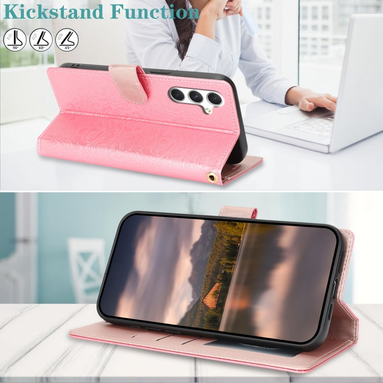 For Samsung Galaxy S25 5G Peony Flowers Imprint Leather Phone Case(Pink) by buy2fix