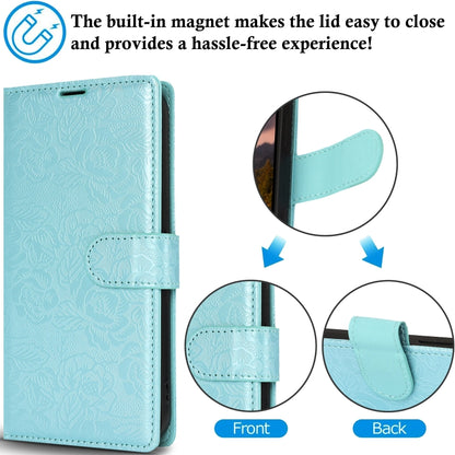 For Samsung Galaxy S25 5G Peony Flowers Imprint Leather Phone Case(Sky Blue) by buy2fix