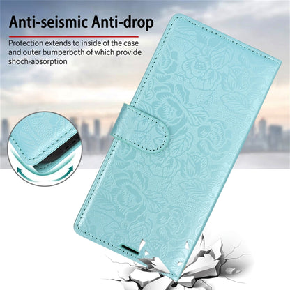 For Samsung Galaxy S25 5G Peony Flowers Imprint Leather Phone Case(Sky Blue) by buy2fix