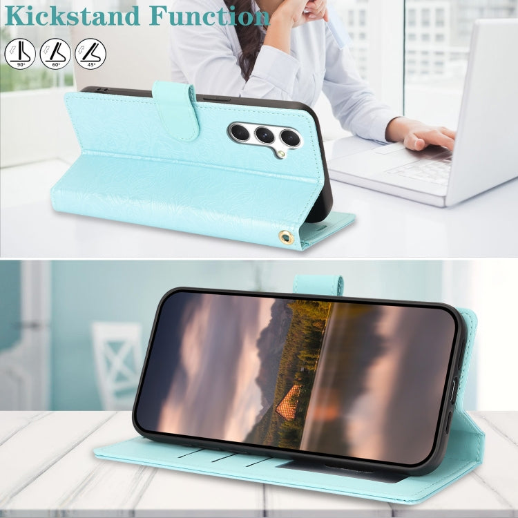 For Samsung Galaxy S25 5G Peony Flowers Imprint Leather Phone Case(Sky Blue) by buy2fix