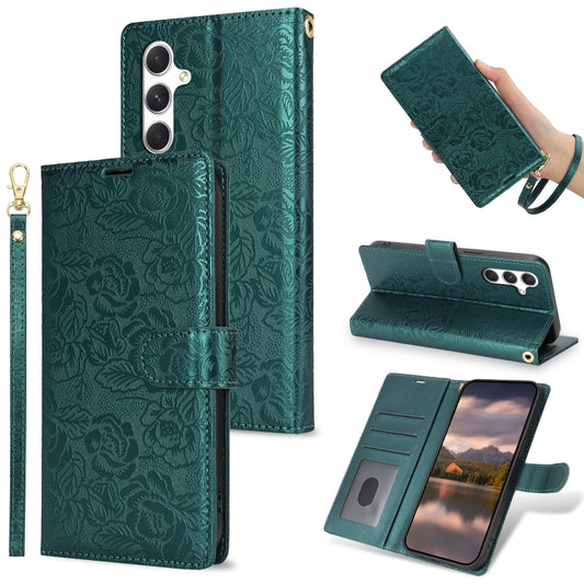 For Samsung Galaxy S25+ 5G Peony Flowers Imprint Leather Phone Case(Green) - Galaxy S25+ 5G Cases by buy2fix | Online Shopping UK | buy2fix