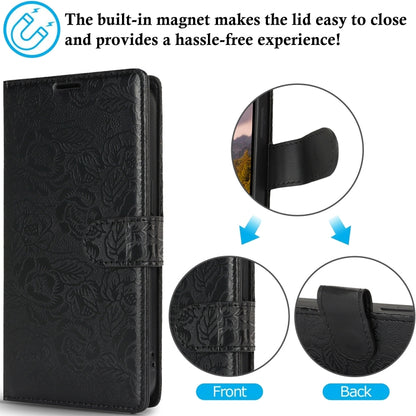 For Samsung Galaxy S25+ 5G Peony Flowers Imprint Leather Phone Case(Black) - Galaxy S25+ 5G Cases by buy2fix | Online Shopping UK | buy2fix