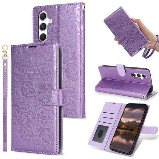 For Samsung Galaxy S25+ 5G Peony Flowers Imprint Leather Phone Case(Purple) - Galaxy S25+ 5G Cases by buy2fix | Online Shopping UK | buy2fix
