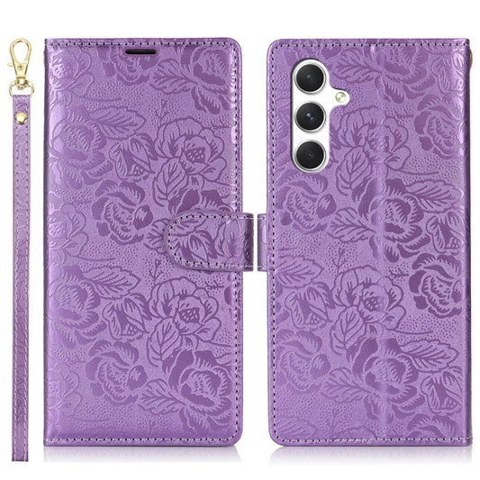 For Samsung Galaxy S25+ 5G Peony Flowers Imprint Leather Phone Case(Purple) by buy2fix