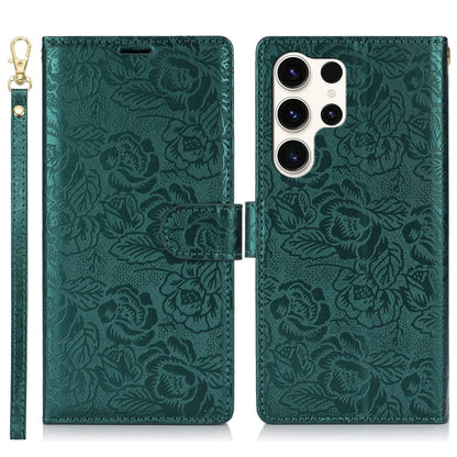 For Samsung Galaxy S25 Ultra 5G Peony Flowers Imprint Leather Phone Case(Green) by buy2fix