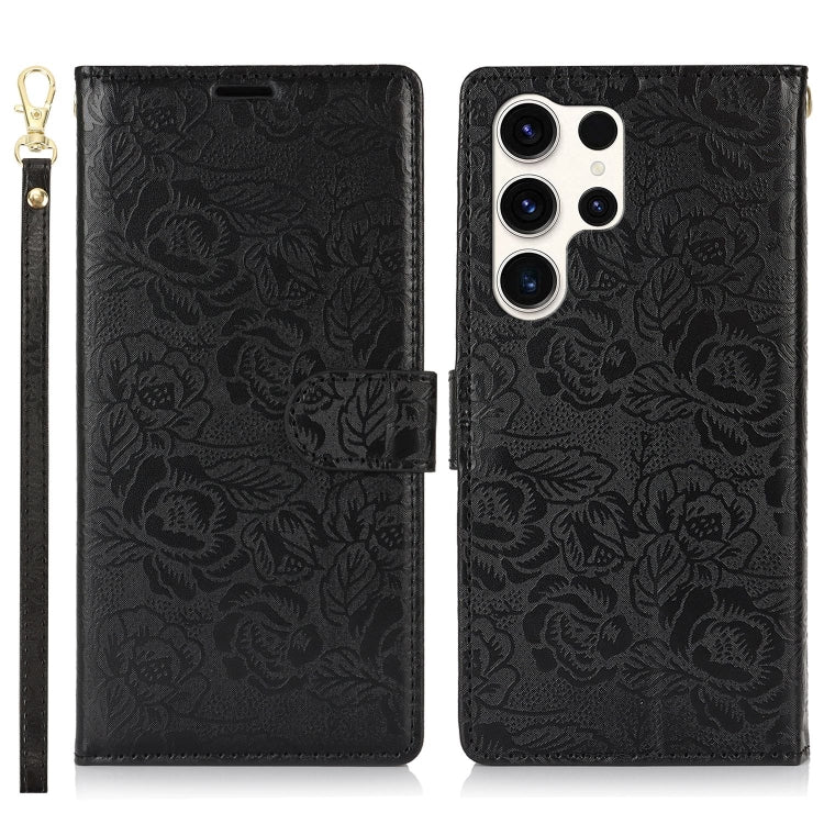 For Samsung Galaxy S25 Ultra 5G Peony Flowers Imprint Leather Phone Case(Black) by buy2fix
