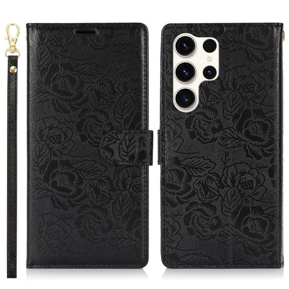 For Samsung Galaxy S25 Ultra 5G Peony Flowers Imprint Leather Phone Case(Black) by buy2fix