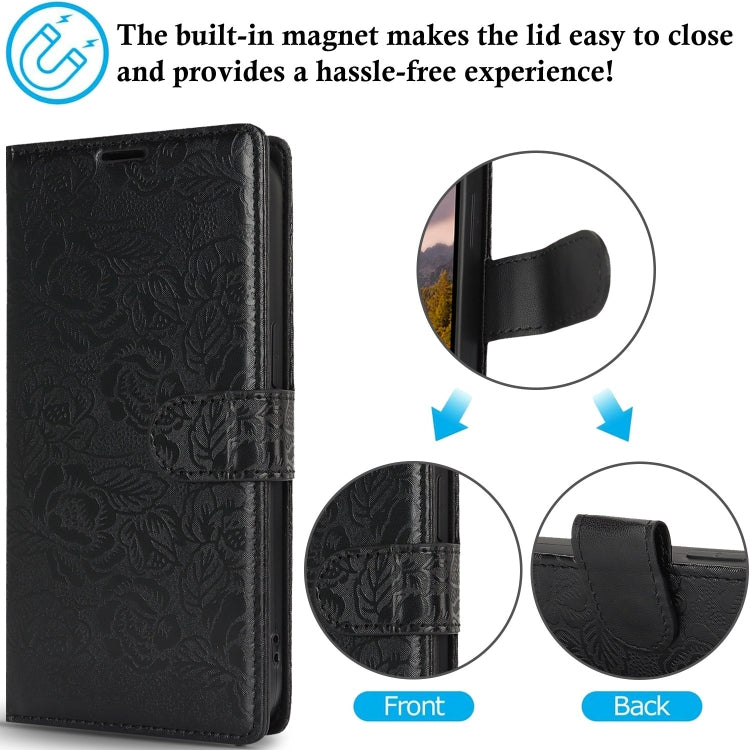 For Samsung Galaxy S25 Ultra 5G Peony Flowers Imprint Leather Phone Case(Black) by buy2fix