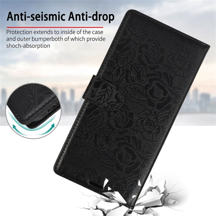 For Samsung Galaxy S25 Ultra 5G Peony Flowers Imprint Leather Phone Case(Black) by buy2fix