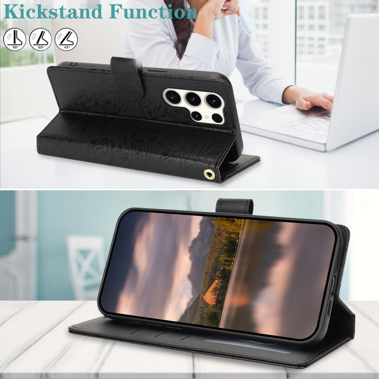 For Samsung Galaxy S25 Ultra 5G Peony Flowers Imprint Leather Phone Case(Black) by buy2fix