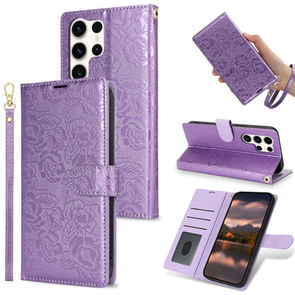 For Samsung Galaxy S25 Ultra 5G Peony Flowers Imprint Leather Phone Case(Purple) by buy2fix