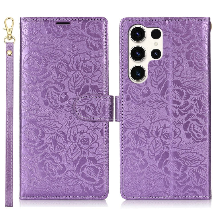 For Samsung Galaxy S25 Ultra 5G Peony Flowers Imprint Leather Phone Case(Purple) by buy2fix
