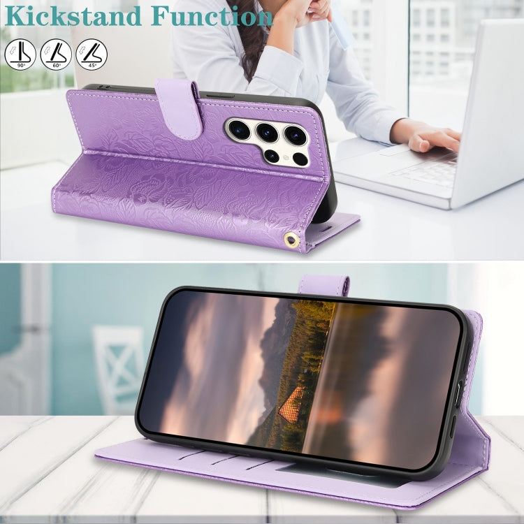 For Samsung Galaxy S25 Ultra 5G Peony Flowers Imprint Leather Phone Case(Purple) by buy2fix