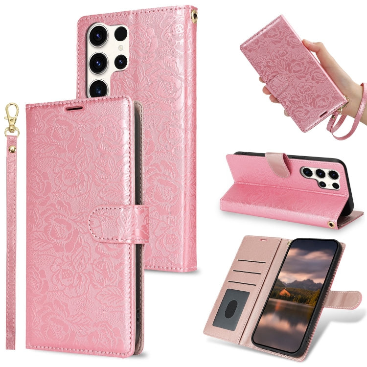 For Samsung Galaxy S25 Ultra 5G Peony Flowers Imprint Leather Phone Case(Pink) by buy2fix