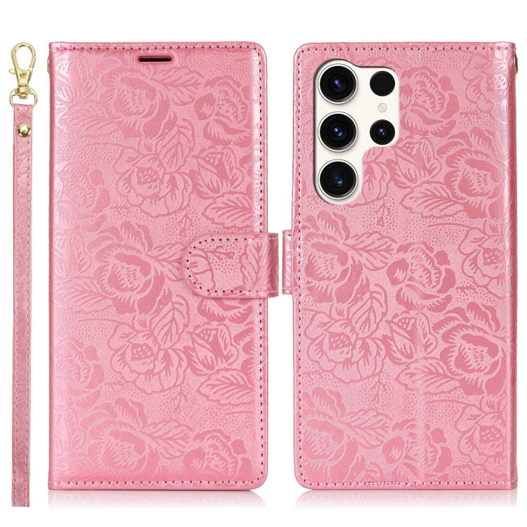 For Samsung Galaxy S25 Ultra 5G Peony Flowers Imprint Leather Phone Case(Pink) by buy2fix