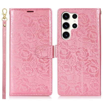 For Samsung Galaxy S25 Ultra 5G Peony Flowers Imprint Leather Phone Case(Pink) by buy2fix