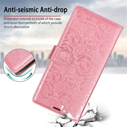For Samsung Galaxy S25 Ultra 5G Peony Flowers Imprint Leather Phone Case(Pink) by buy2fix
