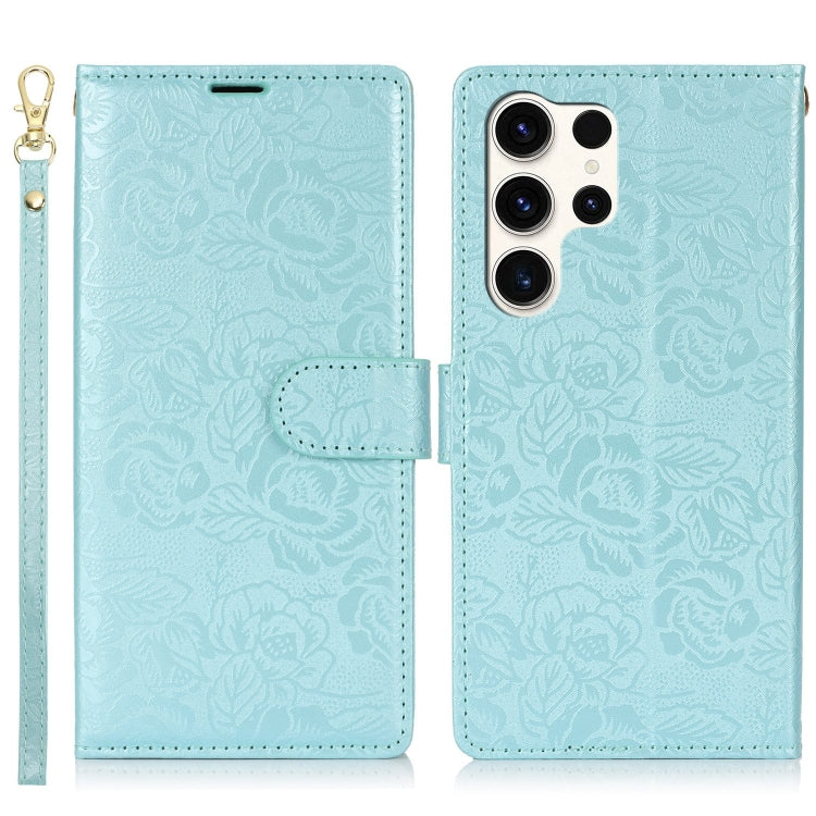 For Samsung Galaxy S25 Ultra 5G Peony Flowers Imprint Leather Phone Case(Sky Blue) by buy2fix