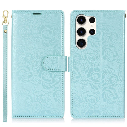 For Samsung Galaxy S25 Ultra 5G Peony Flowers Imprint Leather Phone Case(Sky Blue) by buy2fix