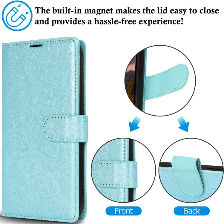 For Samsung Galaxy S25 Ultra 5G Peony Flowers Imprint Leather Phone Case(Sky Blue) by buy2fix