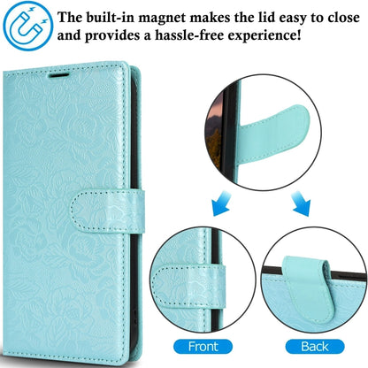 For Samsung Galaxy S25 Ultra 5G Peony Flowers Imprint Leather Phone Case(Sky Blue) by buy2fix