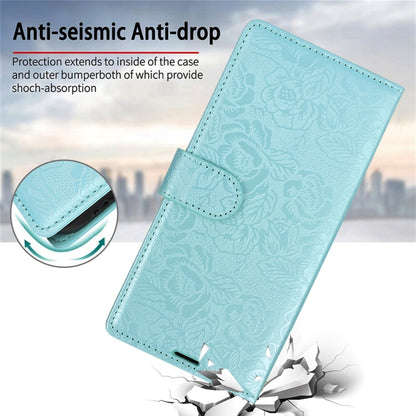 For Samsung Galaxy S25 Ultra 5G Peony Flowers Imprint Leather Phone Case(Sky Blue) by buy2fix