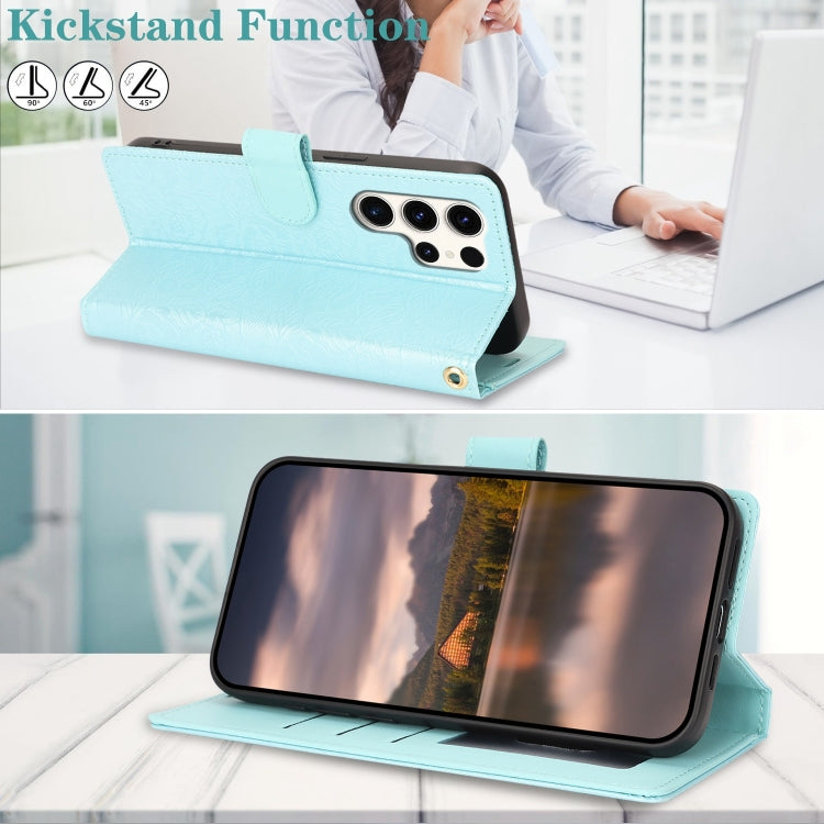 For Samsung Galaxy S25 Ultra 5G Peony Flowers Imprint Leather Phone Case(Sky Blue) by buy2fix