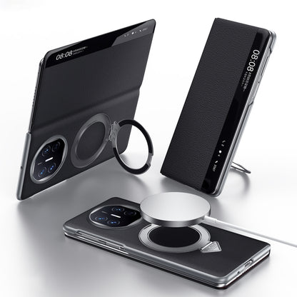 For Huawei Mate X5 / X3 SULADA Smart View Window MagSafe Magnetic Holder Leather Phone Case(Black) - Huawei Cases by SULADA | Online Shopping UK | buy2fix