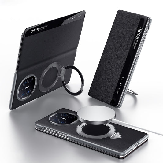 For Huawei Mate X5 / X3 SULADA Smart View Window MagSafe Magnetic Holder Leather Phone Case(Black) - Huawei Cases by SULADA | Online Shopping UK | buy2fix