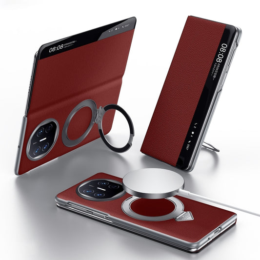 For Huawei Mate X5 / X3 SULADA Smart View Window MagSafe Magnetic Holder Leather Phone Case(Red) - Huawei Cases by SULADA | Online Shopping UK | buy2fix