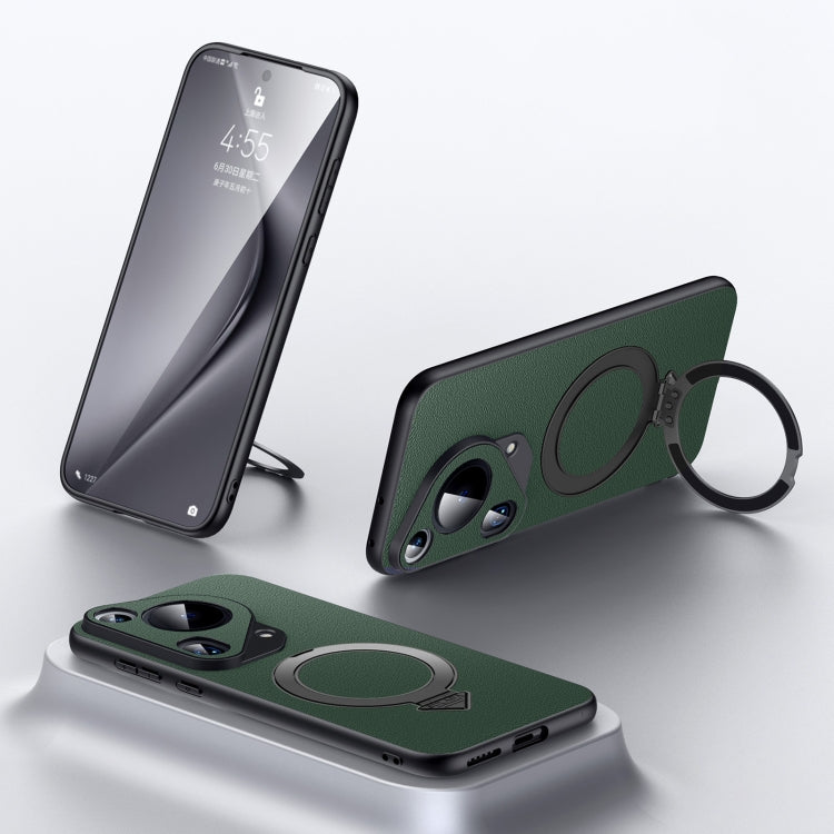 For Huawei Pura 70 Ultra SULADA Top Grain Leather MagSafe Magnetic Holder Phone Case(Green) - Huawei Cases by SULADA | Online Shopping UK | buy2fix