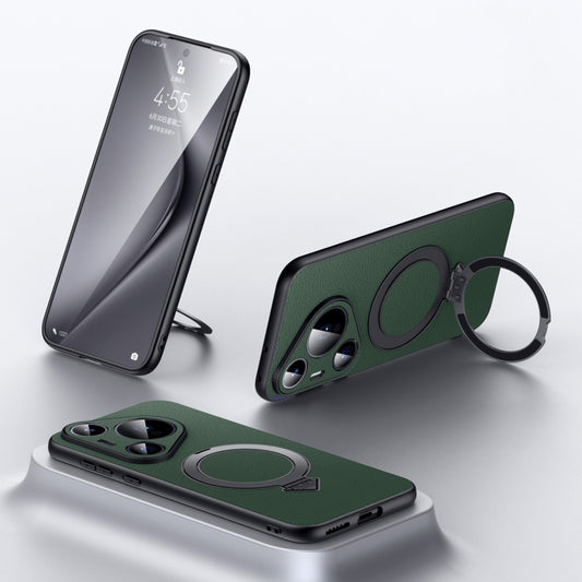 For Huawei Pura 70 SULADA Top Grain Leather MagSafe Magnetic Holder Phone Case(Green) - Huawei Cases by SULADA | Online Shopping UK | buy2fix