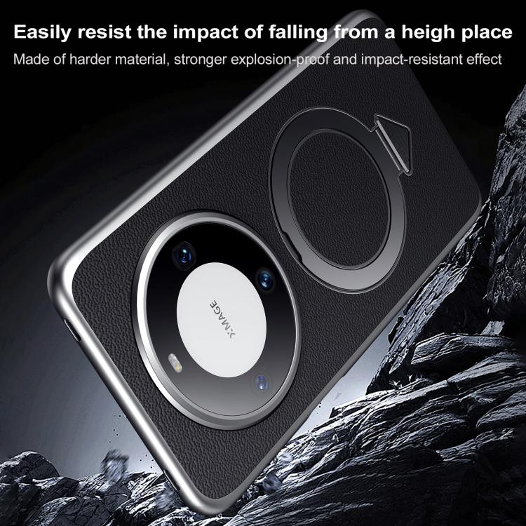 For Huawei Mate 60 SULADA Top Grain Leather MagSafe Magnetic Holder Phone Case(Black) - Huawei Cases by SULADA | Online Shopping UK | buy2fix