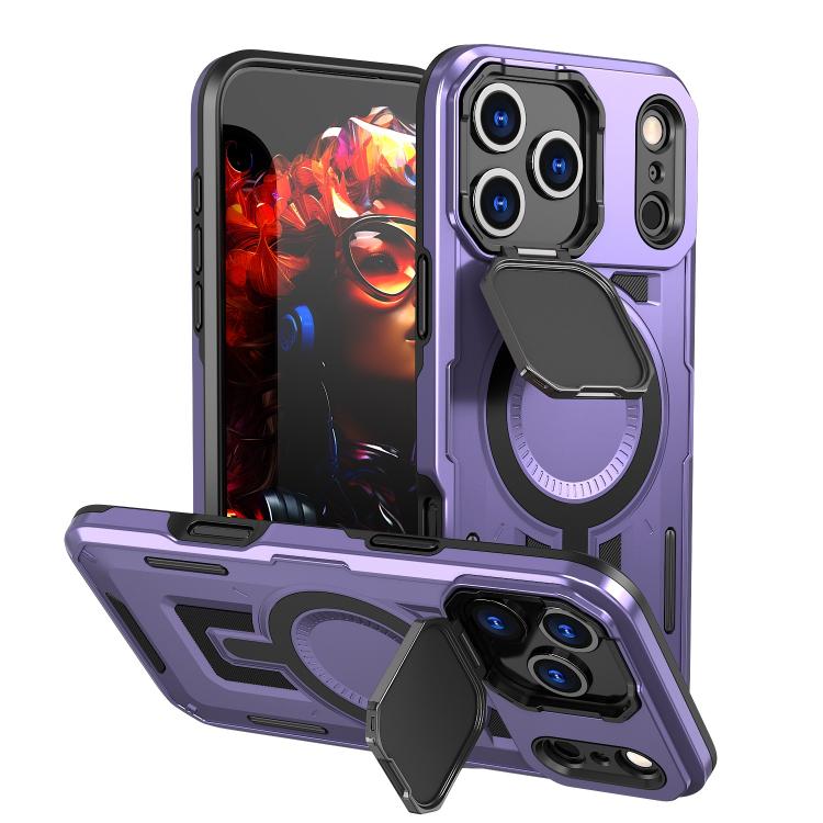 For iPhone 17 Pro Max Shield Frame Holder MagSafe Phone Case(Purple) - iPhone 17 Pro Max Cases by buy2fix | Online Shopping UK | buy2fix