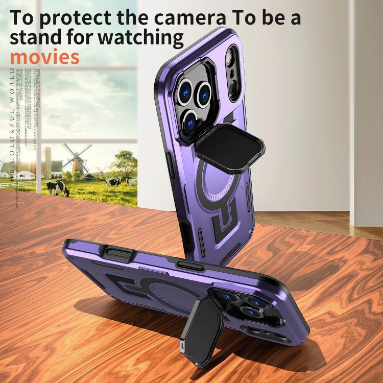 For iPhone 17 Pro Max Shield Frame Holder MagSafe Phone Case(Purple) - iPhone 17 Pro Max Cases by buy2fix | Online Shopping UK | buy2fix