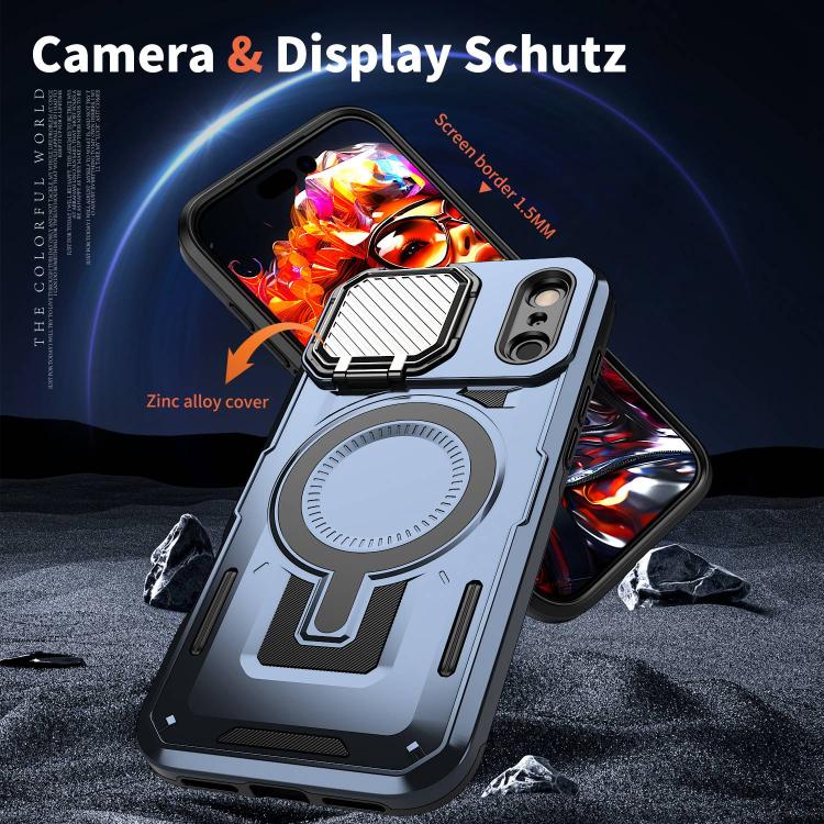 For iPhone 17 Pro Shield Frame Holder MagSafe Phone Case(Blue) - iPhone 17 Pro Cases by buy2fix | Online Shopping UK | buy2fix