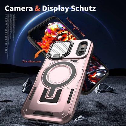 For iPhone 17 Pro Shield Frame Holder MagSafe Phone Case(Rose Gold) - iPhone 17 Pro Cases by buy2fix | Online Shopping UK | buy2fix