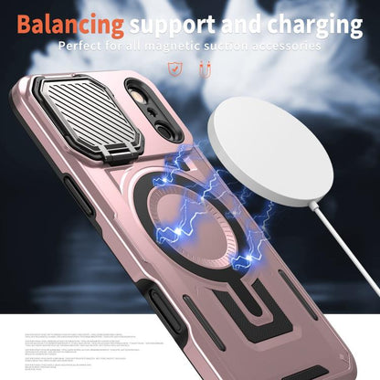 For iPhone 17 Pro Shield Frame Holder MagSafe Phone Case(Rose Gold) - iPhone 17 Pro Cases by buy2fix | Online Shopping UK | buy2fix