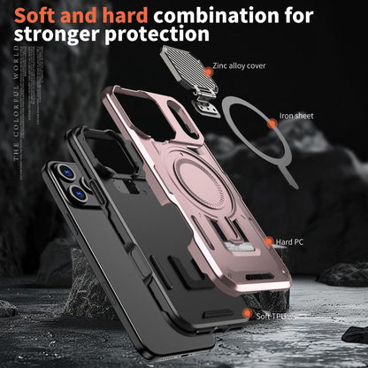 For iPhone 17 Pro Shield Frame Holder MagSafe Phone Case(Rose Gold) - iPhone 17 Pro Cases by buy2fix | Online Shopping UK | buy2fix