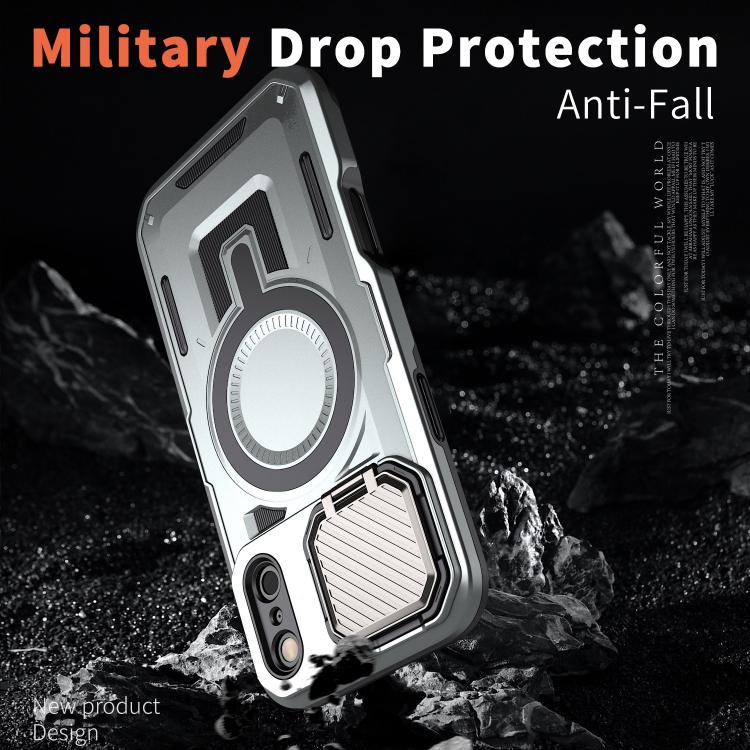 For iPhone 17 Pro Shield Frame Holder MagSafe Phone Case(Grey) - iPhone 17 Pro Cases by buy2fix | Online Shopping UK | buy2fix