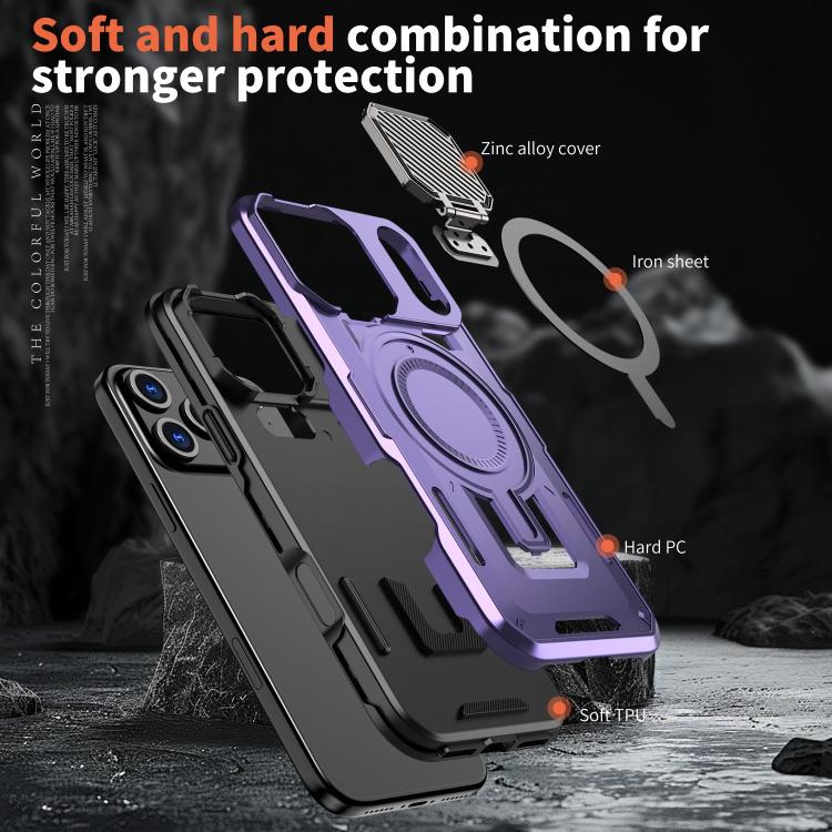 For iPhone 17 Pro Shield Frame Holder MagSafe Phone Case(Purple) - iPhone 17 Pro Cases by buy2fix | Online Shopping UK | buy2fix