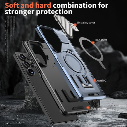 For Samsung Galaxy S25 5G Shield Frame Holder MagSafe Phone Case(Blue) by buy2fix