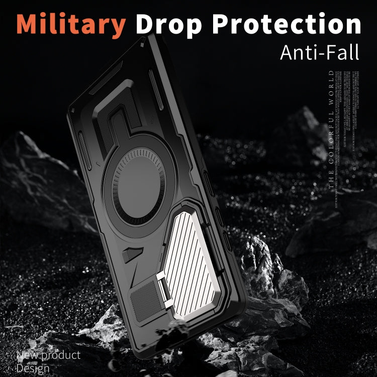 For Samsung Galaxy S25 5G Shield Frame Holder MagSafe Phone Case(Black) by buy2fix