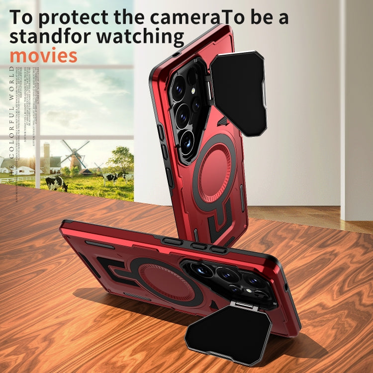 For Samsung Galaxy S25 5G Shield Frame Holder MagSafe Phone Case(Red) by buy2fix
