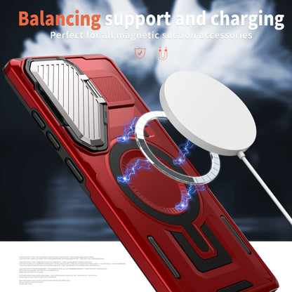 For Samsung Galaxy S25 5G Shield Frame Holder MagSafe Phone Case(Red) by buy2fix