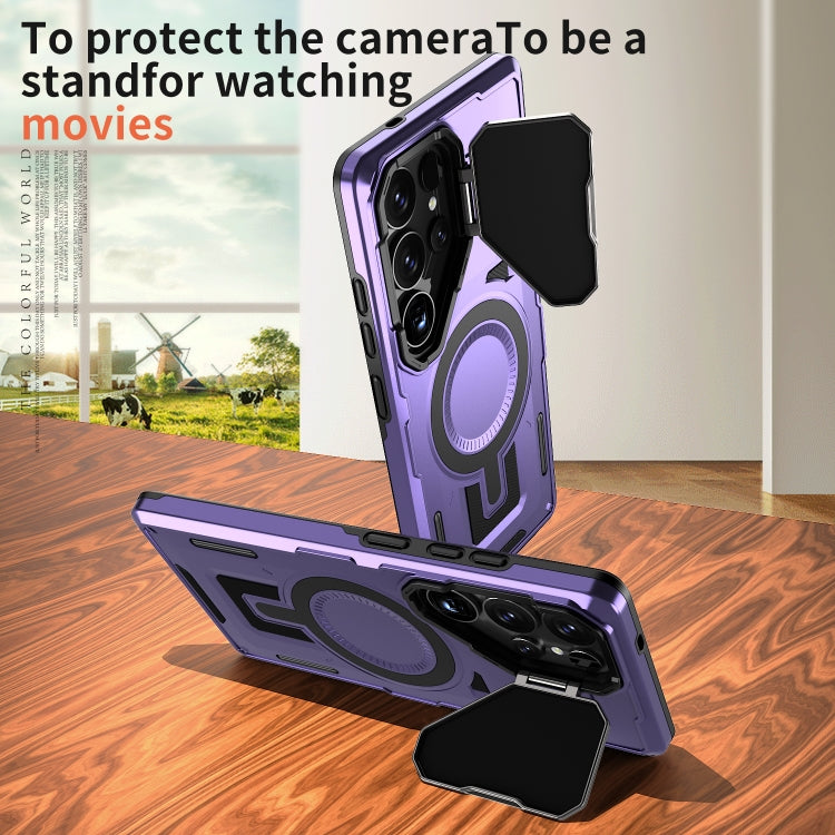 For Samsung Galaxy S25 5G Shield Frame Holder MagSafe Phone Case(Purple) by buy2fix