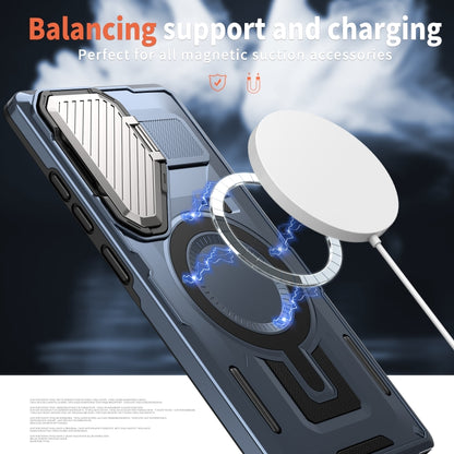 For Samsung Galaxy S25+ 5G Shield Frame Holder MagSafe Phone Case(Blue) by buy2fix