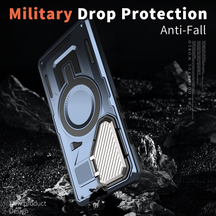 For Samsung Galaxy S25+ 5G Shield Frame Holder MagSafe Phone Case(Blue) by buy2fix