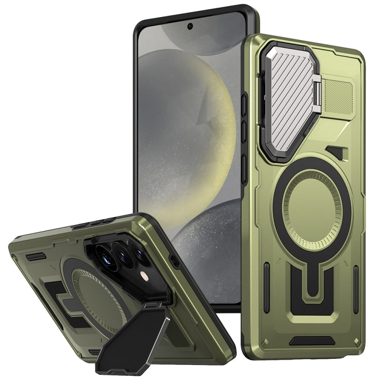 For Samsung Galaxy S25+ 5G Shield Frame Holder MagSafe Phone Case(Olive Green) by buy2fix